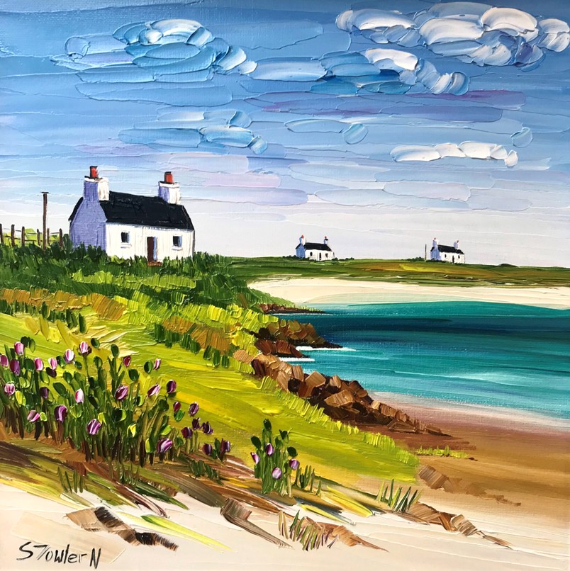 'Cottages and Wild Thistles Tiree' by artist Sheila Fowler